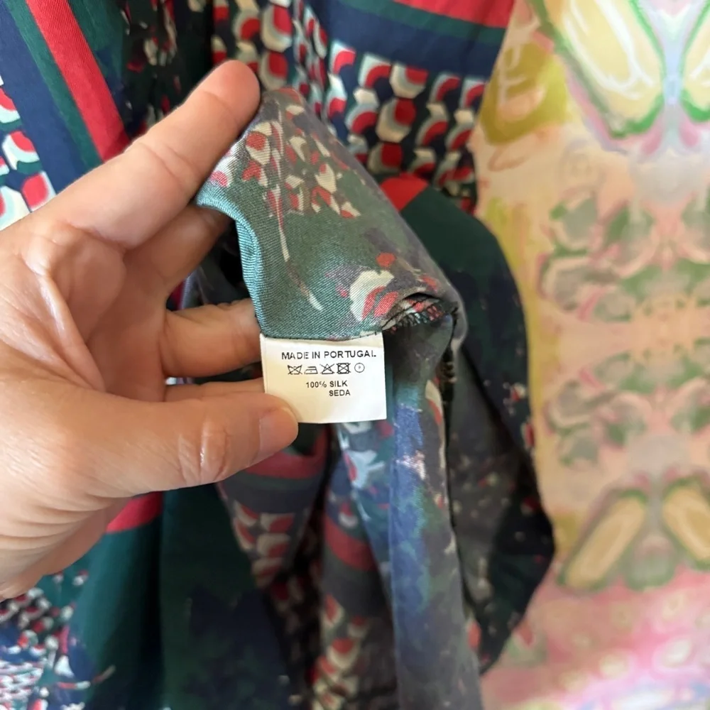Vilagallo Green red Print silk long sleeve midi dress - Picture 3 of 5